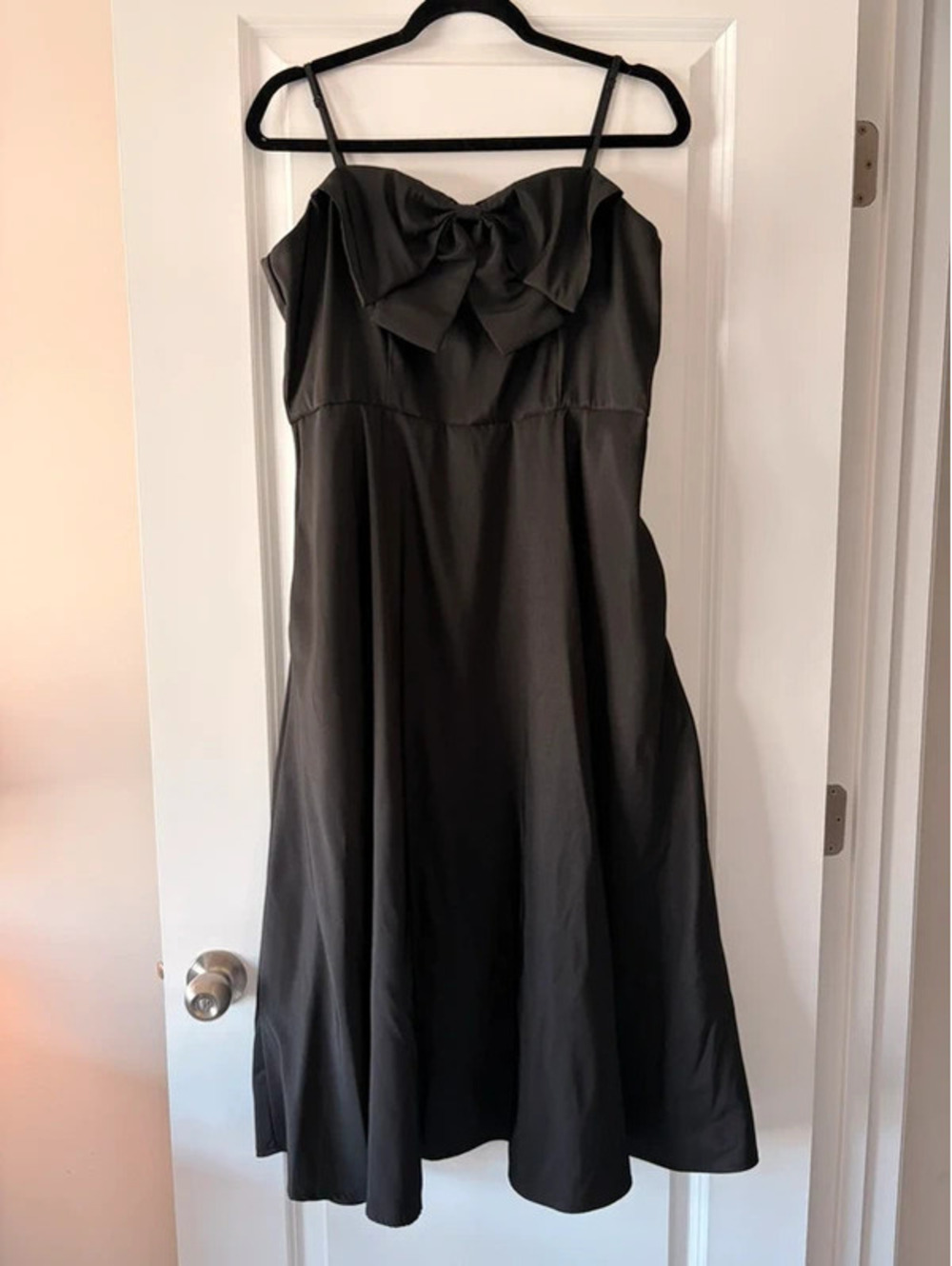 A New Day Black Maxi Dress Size 12 Statement Bow Spaghetti Strap Pockets